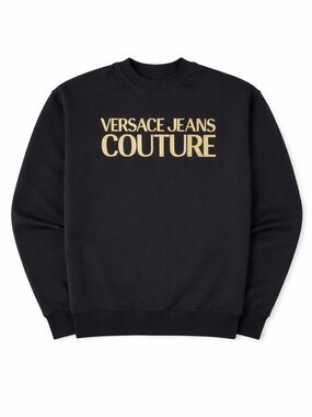 Versace Jeans Couture Black Crewneck Sweatshirt Gold Logo Men’s Luxury Pullover